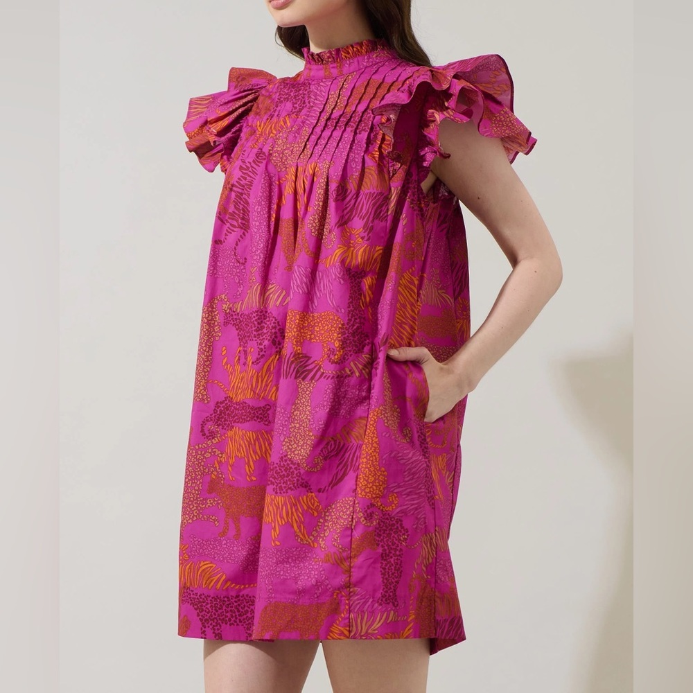 Sugarlips In The Jungle Pink Orange Leopard Tiger Animal Lovel Shift Mini Dress
